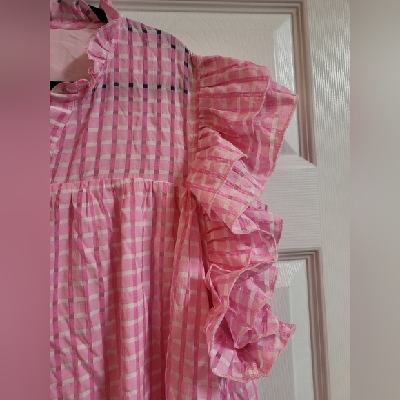 Chic Soul Lovely In Pink Ruffled Checkered Dress Size 3X - Picture 4 of 10